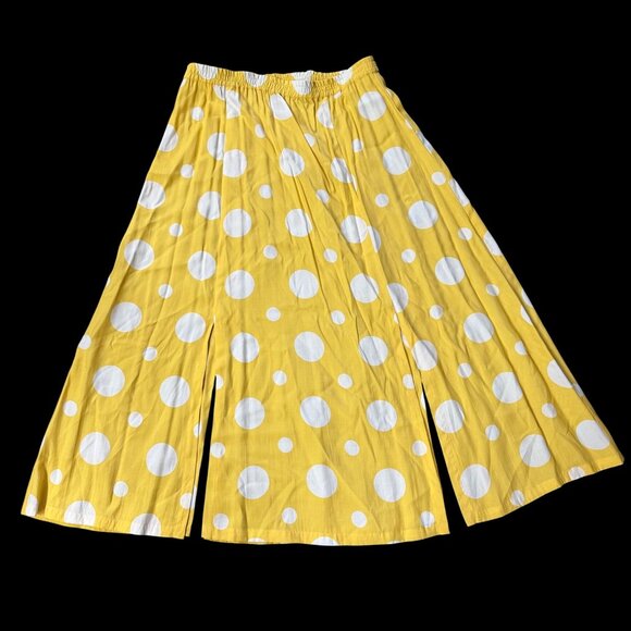 Vintage Skirt 1990s Polka Dot Apart Impressions Yellow White Medium Retro Office - Picture 2 of 6